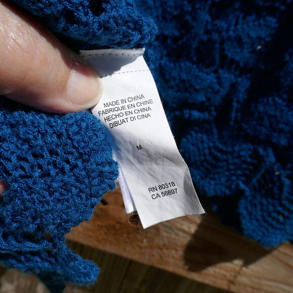 Lucky Brand Sweater Open Knit Crochet Blue Size Medium 3/4 Sleeve Cotton Boho - Picture 5 of 7